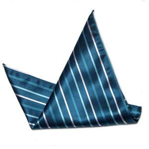Eksel Pocket Square Teal Green Pink Striped Pattern Men's